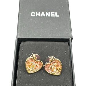 CHANEL Heart Earrings in Gold and Pink